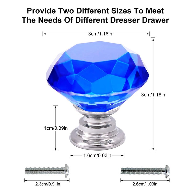 اكستور Akstore 10 قطع من مقابض الخزانات الزجاجية الكريستالية 30 ملم على شكل الماس درج خزائن المطبخ خزانة خزانة الملابس تسحب المقابض (أزرق) - Image 2